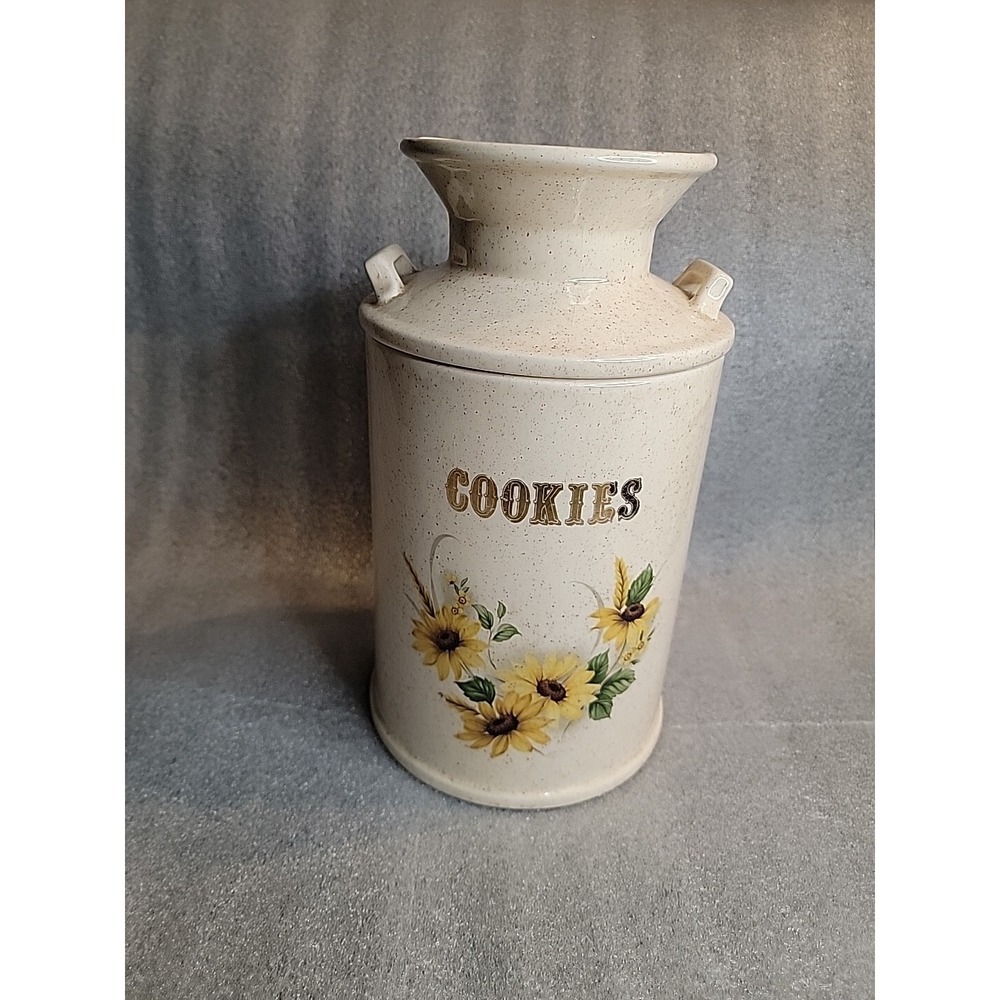 Ceramic Milk Can Shape Cookie Jar With Flower Design &‎ The Word Cookies